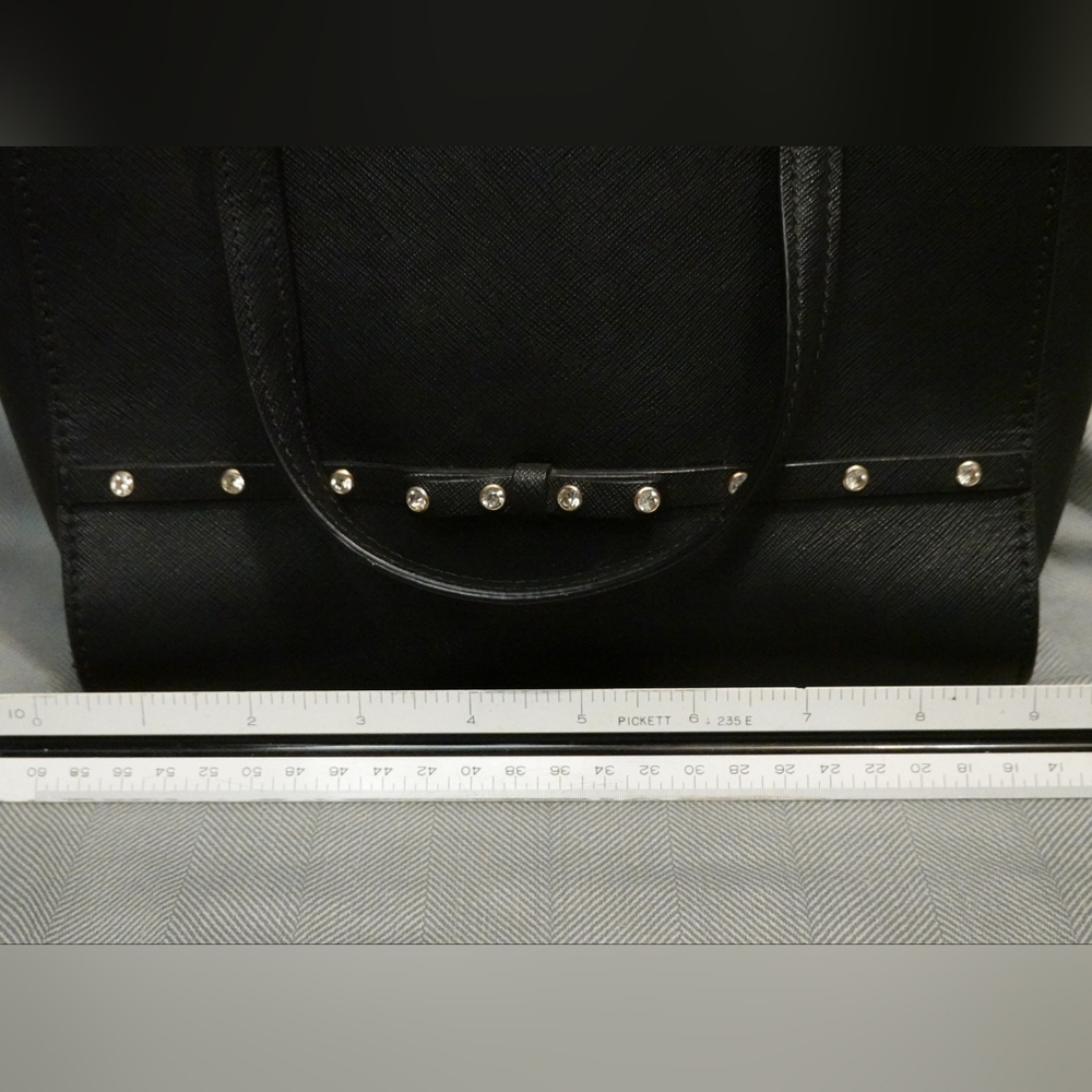 KATE SPADE Laurel Way Black Leather Satchel with Diamond Studded Bow Detail - Picture 11 of 13